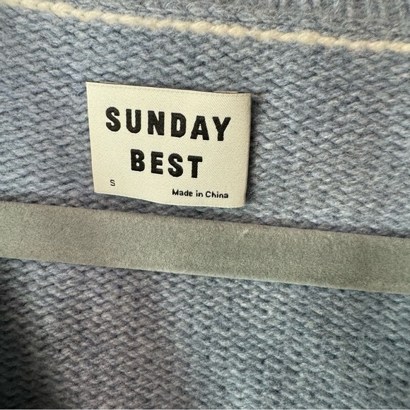 Aritzia Sunday Best Ellis Cardigan wool sweater blue white oversized Small prep - Picture 2 of 13